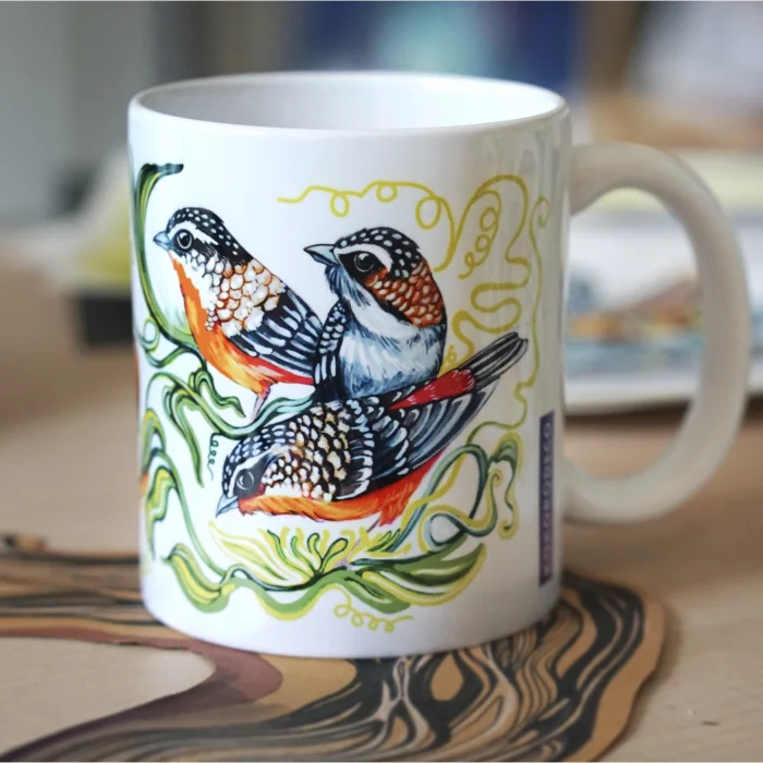 Passiflora and Birds Patterned Porcelain Mug - 11