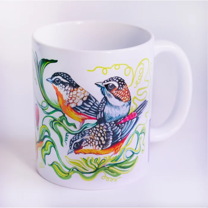 Passiflora and Birds Patterned Porcelain Mug - 6