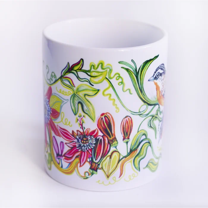Passiflora and Birds Patterned Porcelain Mug - 10
