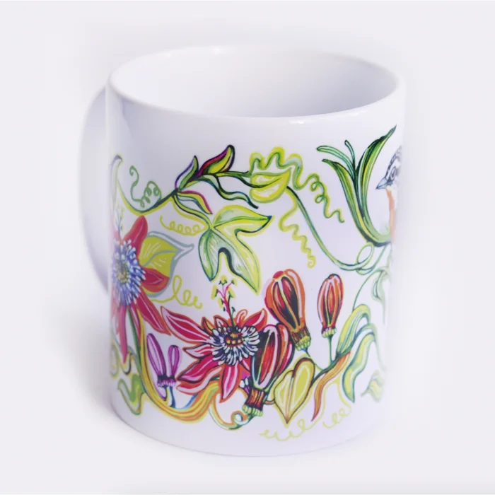 Passiflora and Birds Patterned Porcelain Mug - 9