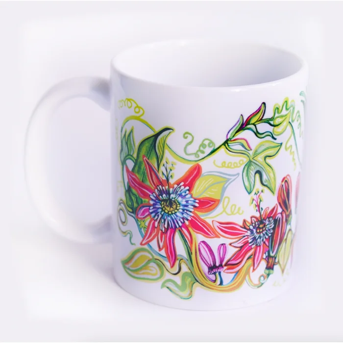 Passiflora and Birds Patterned Porcelain Mug - 8