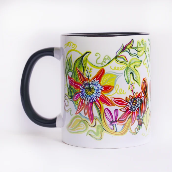 Pasiflora and Birds Illustration Porcelain Mug - 2
