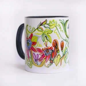Pasiflora and Birds Illustration Porcelain Mug - 6