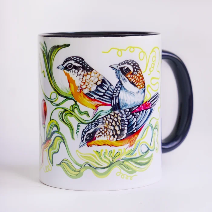 Pasiflora and Birds Illustration Porcelain Mug - 4