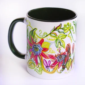 Pasiflora and Birds Illustration Porcelain Mug - 3