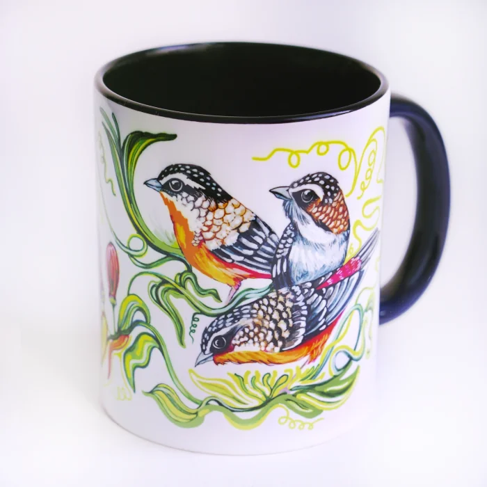Pasiflora and Birds Illustration Porcelain Mug - 1