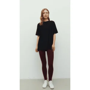 Bordo Yırtmaçlı Tayt Bra Ve Siyah Oversize Tişört Set - 3