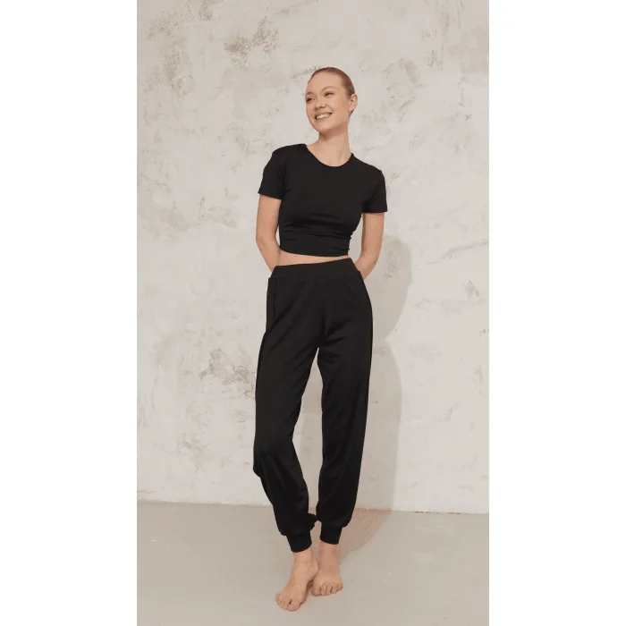 Linda Siyah Yoga Pantolon Ve Bluz Seti - 2