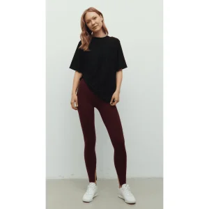 Bordo Yırtmaçlı Tayt Bra Ve Siyah Oversize Tişört Set - 2