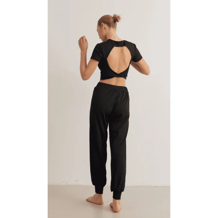 Linda Siyah Yoga Pantolon Ve Bluz Seti - 4