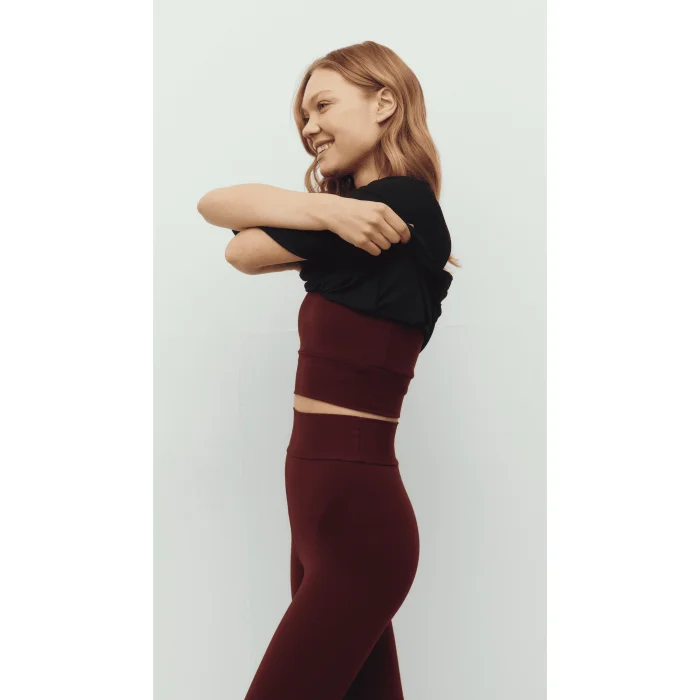 Bordo Yırtmaçlı Tayt Bra Ve Siyah Oversize Tişört Set - 4