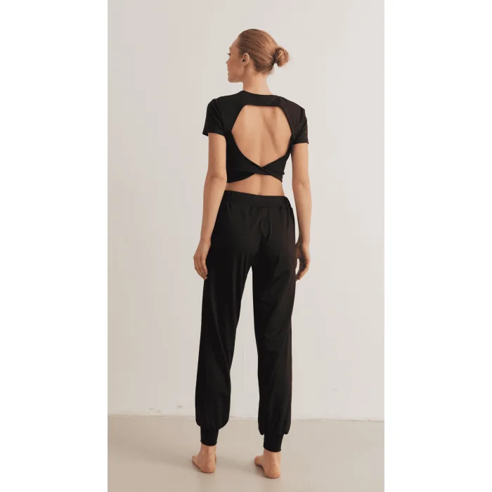 Linda Siyah Yoga Pantolon Ve Bluz Seti - 3