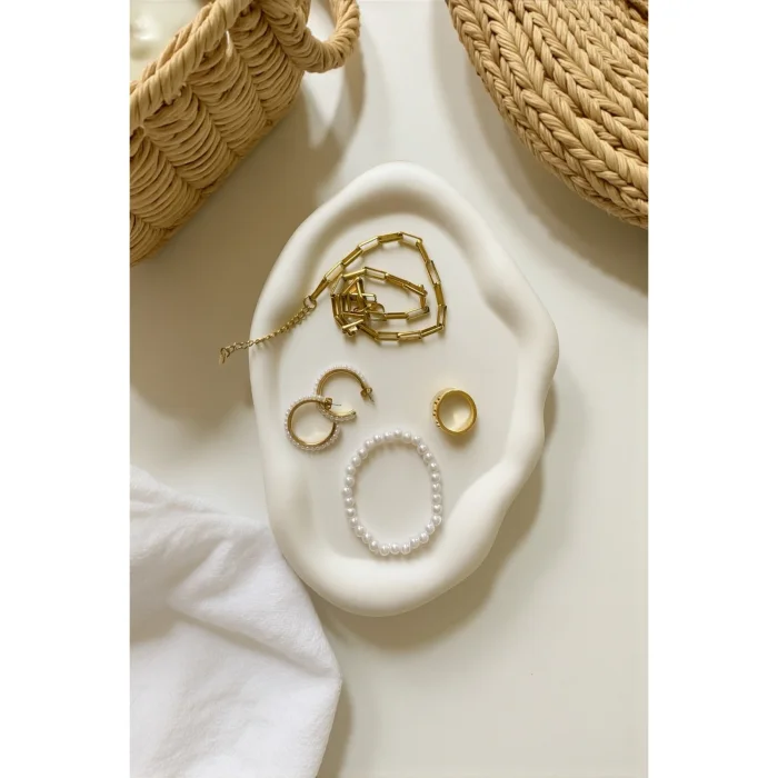 Oval Beyaz Beton Sunumluk - 3