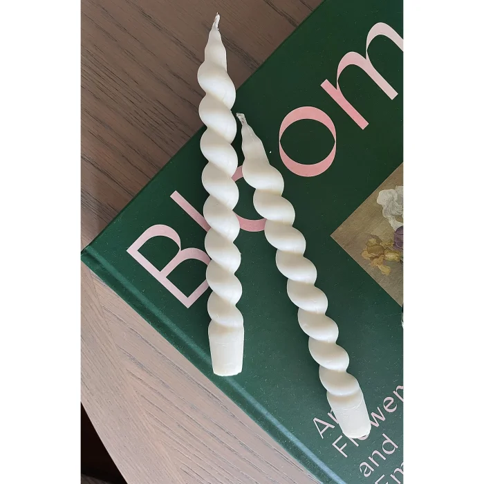 2'li Beyaz Spiral Şamdan Mum - 2