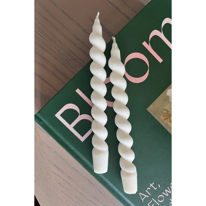 2'li Beyaz Spiral Şamdan Mum - 3