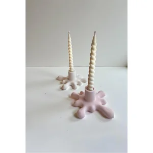2'li Pembe-beyaz Akışkan Şamdan Ve Spiral Mum Dekoratif Set - 2