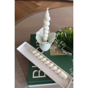 2'li Beyaz Spiral Şamdan Mum - 4