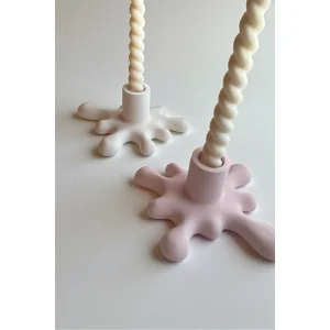 2'li Pembe-beyaz Akışkan Şamdan Ve Spiral Mum Dekoratif Set - 4