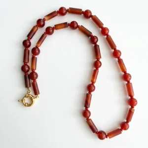 Caramel Glaze Agate and Coral Necklace - 1