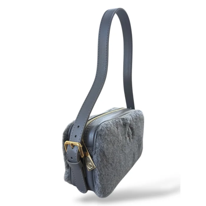 Trio Baguette Furry Grey Shoulder Bag - 2