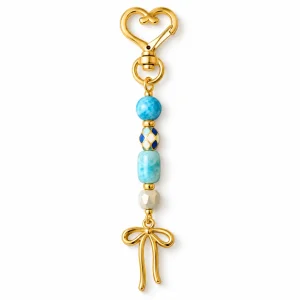 Azure Bow Doğal Taşlı Gold Fiyonk Anahtarlık - 1