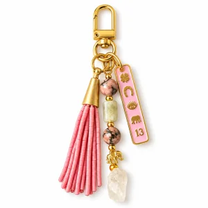 Rose Elephants Natural Stone Pink Charm Keychain - 1