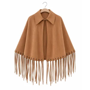 Süet Püsküllü Solace Camel Pelerin - 1