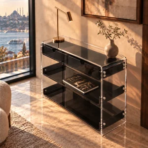Monarch Consult Two-Shelf Two-Drawer Acrylic Console Table - 2