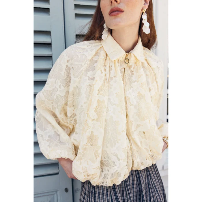Marceline Cream Lace Bomber Jacket - 3