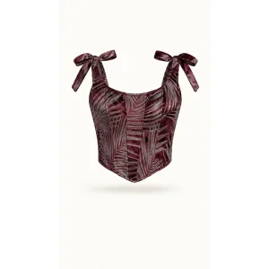 Burgundy Leaf Patterned Bustier - 1