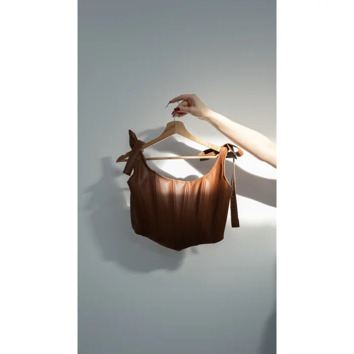 Faux Leather Brown Bustier - 2