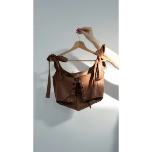 Faux Leather Brown Bustier - 3