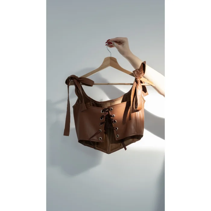 Faux Leather Brown Bustier - 3