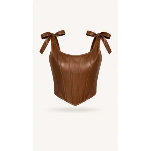 Faux Leather Brown Bustier - 1