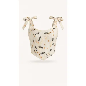Floral Patterned Ecru Bustier with Straps - 1