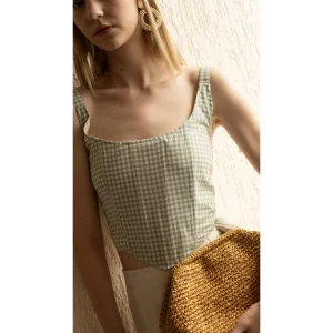 Mint Gingham Patterned Strappy Bustier - 2