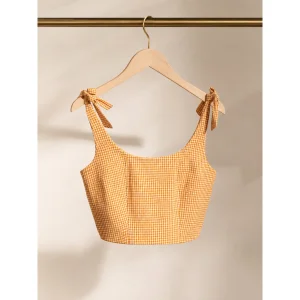 Gingham Patterned Yellow Tie-Strap Bustier - 3