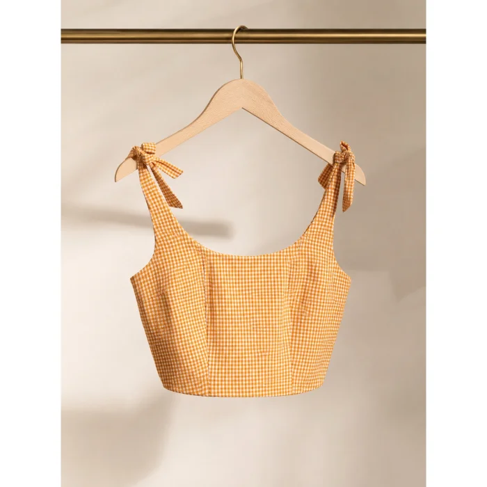 Gingham Patterned Yellow Tie-Strap Bustier - 3