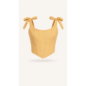 Gingham Patterned Yellow Tie-Strap Bustier - 1