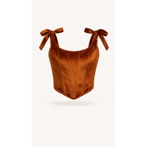 Suede Tie-Detail Orange Bustier - 1