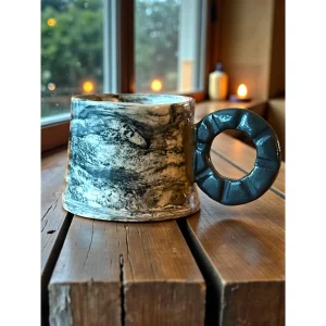 Nerikomi Siyah-Krem Stoneware Fincan Seti 2'li - 2