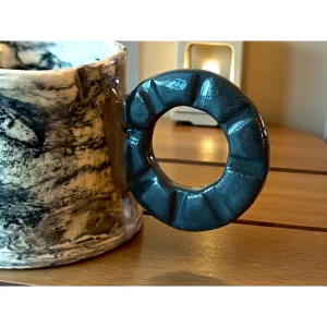 Nerikomi Siyah-Krem Stoneware Fincan Seti 2'li - 5