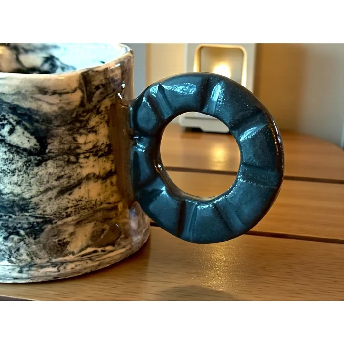 Nerikomi Siyah-Krem Stoneware Fincan Seti 2'li - 5