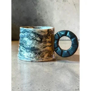 Nerikomi Siyah-Krem Stoneware Fincan Seti 2'li - 1