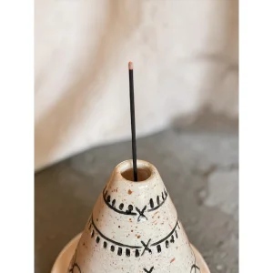 Handmade Ceramic Tent Incense Holder - White with Black Patterns - 6