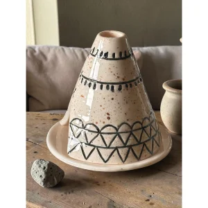Handmade Ceramic Tent Incense Holder - White with Black Patterns - 5