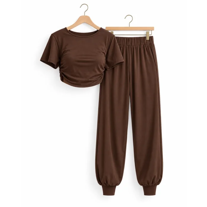 Yoga Pantolon ve Ludam Bluz Seti Kahverengi - 4