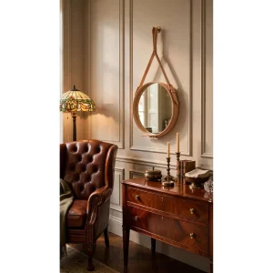Jacques Adnet Inspired Naturel Leather Mirror - 5