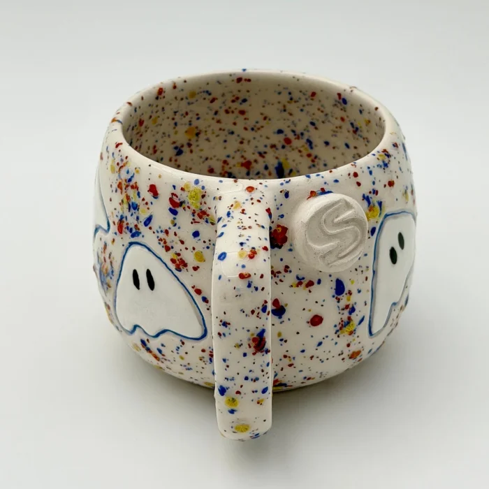 Handmade Ceramic Confetti Ghosts Mug - 3