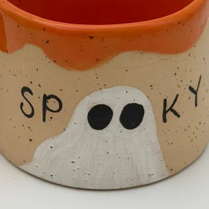 Spooky Turuncu Hayalet Desenli El Yapımı Kupa - 6